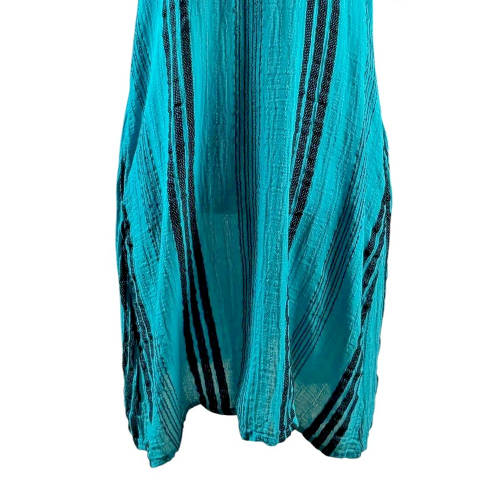 Shannon Pasero Tunic Shift Dress Size Medium Teal Blue Textured Stripe Pockets - Picture 6 of 9